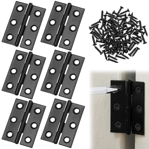 Image of GHPKOTW 6 Pieces Hinged Hinges 44 mm × 31 mm, Stainless Steel Hinge with Piano Hinge Small Hinge, Door Window Cabinet Hinge with 36 Pieces of Screws (Black)