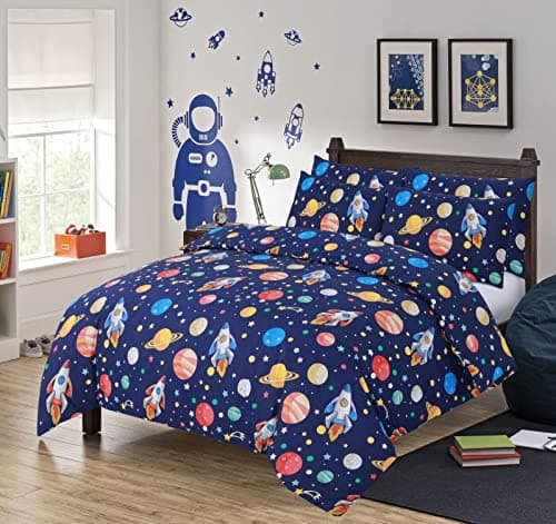 Image of Home Living Outer Space Easy Care Cotton Rich Duvet Cover and Pillowcase Bedding Set (Single)
