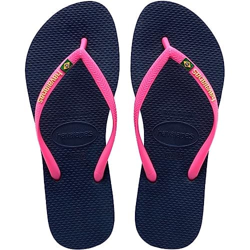 Image of Havaianas Slim Brasil Logo Women FlipFlop Navy Blue 3.5/4 UK