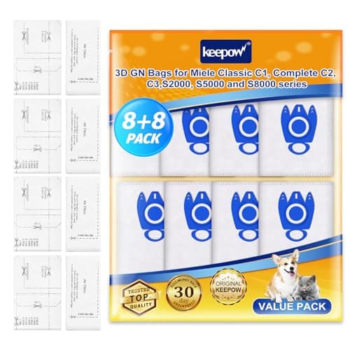 Image of KEEPOW 8 Vacuum Bags for Miele Classic C1 Complete C3 C2 C1, S2 S5 S8 Series Vacuum Cleaner, GN 3D Efficiency Hoover Bags, with 4 Filter Sets