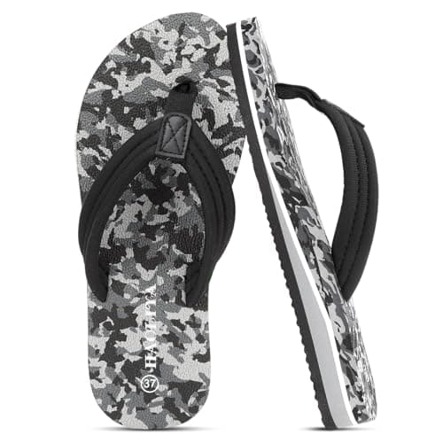 Image of HAOLIRA Flip Flops for Women Comfortable Lightweight Arch Support Walking Thong Sandals Non-Slip Summer Ladies Slip On Beach Pool Slippers (Camouflage Black 40/UK 7)
