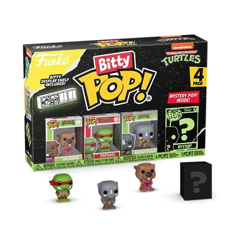 Image of Funko Bitty POP! Teenage Mutant Ninja Turtles - Splinter, Raphael, Rocksteady and A Surprise Mystery Mini Figure - 0.9 Inch (2.2 Cm) - TMNT Collectable - Stackable Display Shelf Included - TV Fans