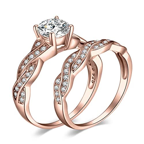 Image of JewelryPalace Infinity 1.5ct Cubic Zirconia Engagement Rings for Women, 14k Rose Gold Plated 925 Sterling Silver Promise Rings for Her, Anniversary Simulated Diamond Wedding Bands Ring Set Size 7