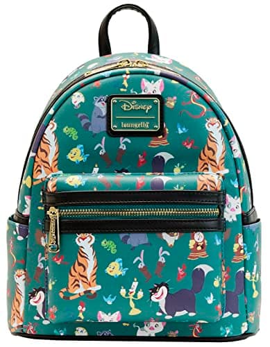 Image of Loungefly Disney Princess Sidekicks All Over Print Mini Backpack Bag Wallet, Teal, Mini, Mini Backpack