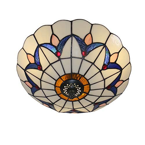 Image of Skyweel 12 Inch Tiffany Style Ceiling Light Vintage Stained Glass Flush Mount Ceiling Lighting Fixtures Lamps (A001 30CM WB)