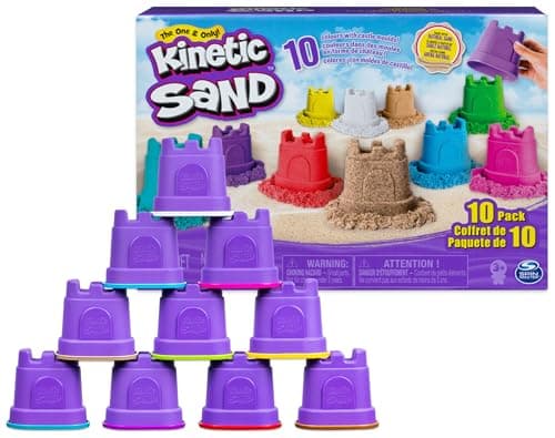 Image of Kinetic Sand, Castle Containers 10-Colour Pack Non-Toxic Educational and Creative Sensory Play Sand Toys for Boys and Girls Aged 3+