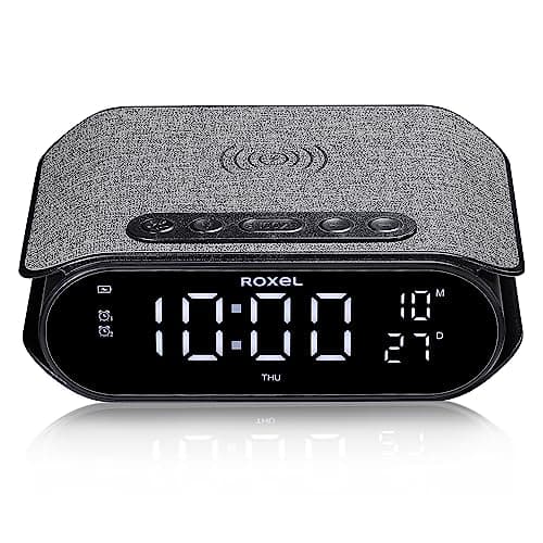 Image of Roxel RAC-10 Bedside Alarm Clock With Super Fast Wireless Charging (5W/10W/15W), For iPhone & Samsung, USB Charger, Mood Lighting Night Lamp function Dimmable LED Display (Black)