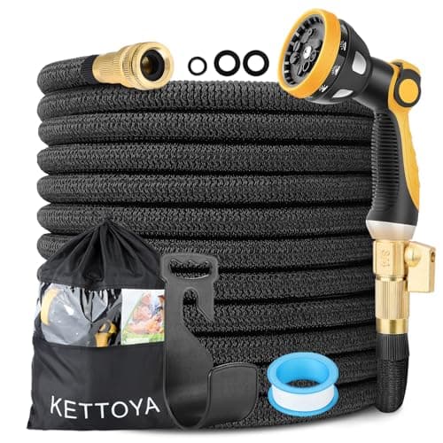 Image of KETTOYA 100FT Expandable Garden Hose, Flexible Hose Pipe with Pro 10-Pattern Nozzle, Leak-Proof Heavy-Duty Water Hose, 4-Layer Latex Core, Durable 3750D Plus, Male Thread Valve Connector, Kink-Free
