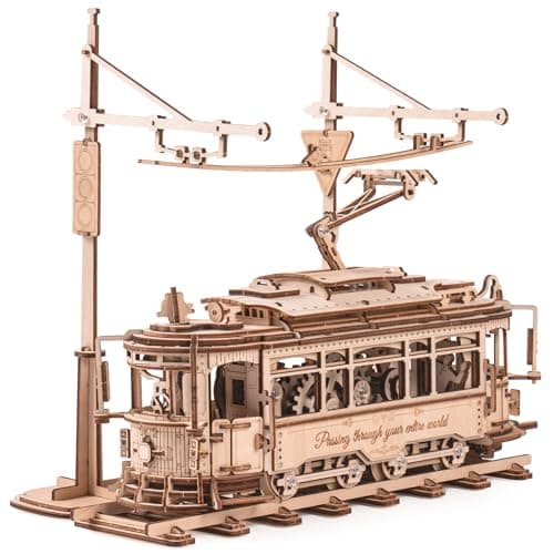 Image of ROBOTIME 3D Wooden Puzzle Gear Drive Tram, Mechanical Model Building Kit for Adults to Build, DIY Craft Toy Gifts for Teens, Adults