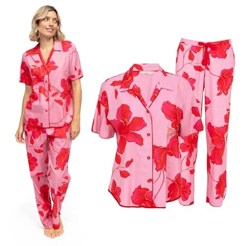 Image of Cyberjammies Pippa Womens Pink Floral Print Pyjama Set | Cotton Modal Ladies Pyjamas | Summer Loungewear for Women