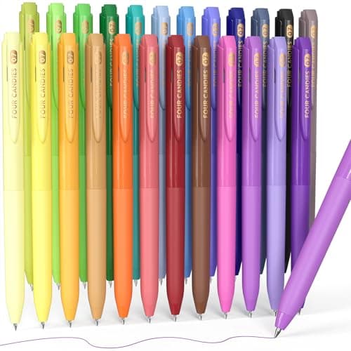 Image of Four Candies Quick Dry Ink Colored Pens Set, 24 Colors Retractable Gel Pens, 0.7mm Fine Point Colorful Pens for Note Taking & Drawing, Colored Gel Pens with Comfort Grip for Office, School & Home