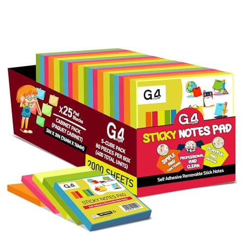 Image of G4GADGET Sticky Notes Cube 400 Sheets - 76x76mm Neon Colors - Self-Stick Notes for Reminders, to-Do Lists & Messages - Strong Adhesive, Repositionable Sticky Notepads for Home, Office & School (5)