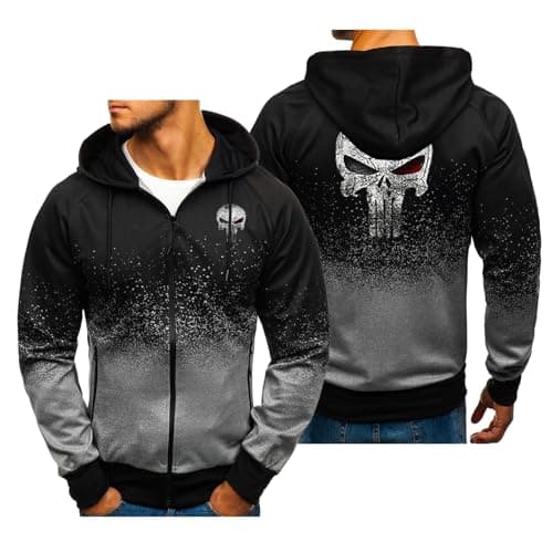Image of MGTERN Men's Pullover Hoodie Pun.ish-er, Lined Warm Casual Jacket Coat, Hooded Jacket For Outdoor Work, Casual(Black,L)
