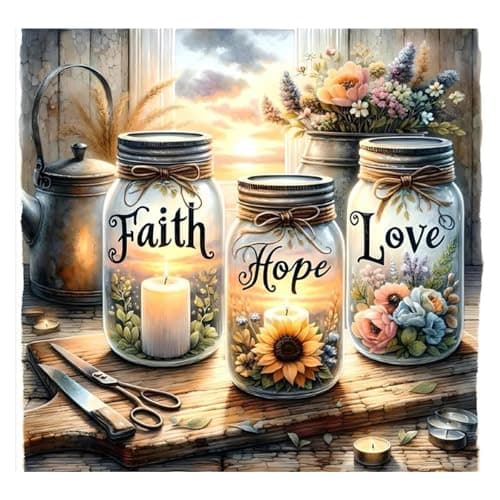 Image of AMORARS Faith, Hope, Love Diamond Art Kits Adults - 5D Diamond Painting kit,Round Full Drill Crystal Gem Art Kits,Home Wall Decor Gifts,12x12 inch