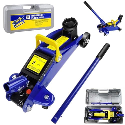 Image of Heavy Duty Trolley Floor Jack 2 Ton, Low Profile Hydraulic Trolley Jack with Long Piece Handle, Wheels, Lifting Range 135mm to 320mm for Car Van Garage Tyre Repair - Efficient Home Garage Auto Repair