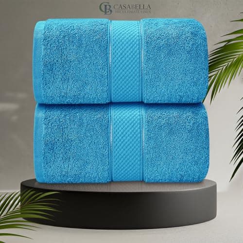 Image of CB CASABELLA 2 Piece Jumbo Bath sheets 100% Combed Cotton Extra Large Bath Towel bale set super Absorbent Soft Aqua Blue 2 Pack 90X180 CM Bath sheets Extra Large Bathroom Set Beach Towel