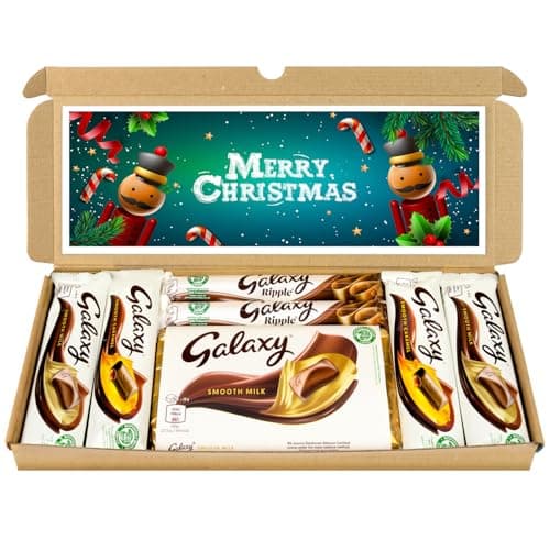 Image of Selection Box Chocolate Hamper | Letter Box Gift | Fullsize Galaxy Chocolate bars | Ideal Gifts For Women, Men, Kids (Merry Christmas, Full Size)