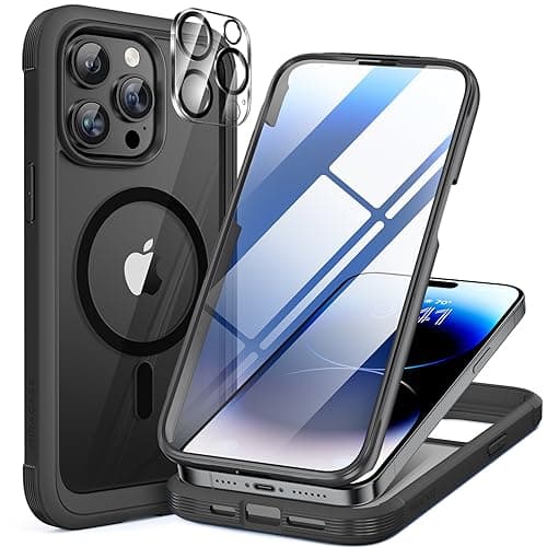 Image of Miracase Magnetic Case for iPhone 15 Pro Max Case 6.7-Inch, Full Body Bumper Case Compatible with MagSafe and Built-in 9H Tempered Glass Screen Protector + Camera Lens Protector (Black)