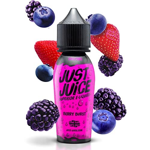 Image of Just Juice Vape Liquid with No Nicotine, 50ml 0mg Shortfill Eliquid, 70/30 Vape Juice in 60ml Bottle, Space for 10ml of Nicotine Shot or Nic Salts, Fruity E Liquid, Berry Burst