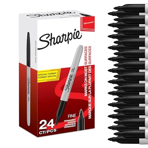 Image of Sharpie Permanent Markers , Fine Point for Bold Details , Black Ink , 24 Marker Pens