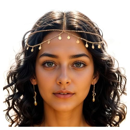 Image of Ouligay Gold Head Chain,Head Jewelry for Women,Egyptian Headpiece,Gypsy Accessories for Women,Festival Costume Headband for Daily Hair Accessories Prom Makeup