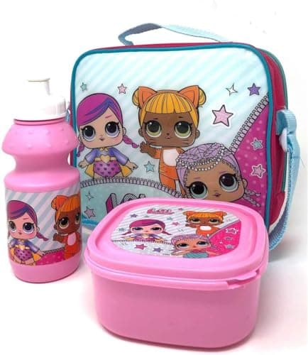 Image of TDL LOL Insulated 3 Piece Lunch Bag, Sandwich Box & Bottle Set for School & Travel 3pc Set