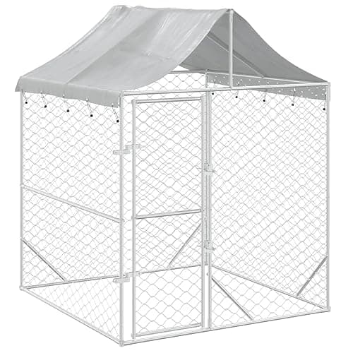 Image of vidaXL Outdoor Dog Kennel with Polyethylene Roof - Silver Galvanized Steel Enclosure for Small Animals - 2x2x2.5 meters