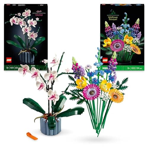 Image of LEGO Icons Botanicals Bundle: Includes Wildflower Bouquet (10313) and Orchid (10311), Botanical Collection Sets with Artificial Flowers and Plants, Crafts for Adults, Home Decor Gift for Her or Him