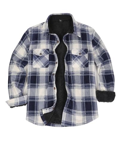 Image of ZENTHACE Sherpa Fleece Lined Flannel Jacket for Men Plaid Shacket Fall Winter Outdoor Work Warm Overshirt Coat OB Tartan L