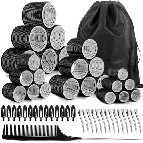 Image of Zefphxs 54 PCS Hair Rollers with Clips, Black Rollers for Hair, Jumbo Large Medium Small Hair Curlers Rollers for Long Medium Short Thick Fine Hair DIY Hairdressing (Black)