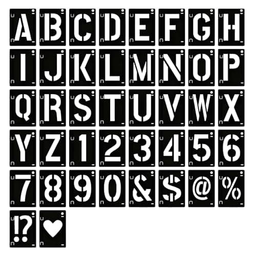 Image of Letter Stencils and Number Stencils, 42 PCS Reusable Alphabet Plastic Stencil Interlockable for Painting on Wood, Wall, Fabric, Rock, Chalkboard