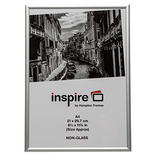 Image of Hampton Frames | Photo Frame | A4 (21x30cm), Silver, Rectangular, Aluminium, Acrylic Front | 9mm Brushed Satin Finish, Wall Hanging, Easy Access Spring Clips | Lightweight Display Solution