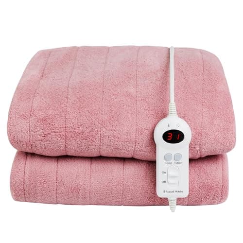 Image of Russell Hobbs Electric Blanket Pink Heated Throw Microfleece 130 x 180 cm with Digital Remote, Auto Shutoff Overheat Protection 12 Hour Timer, 9 Heat Settings RHHT1004PNK