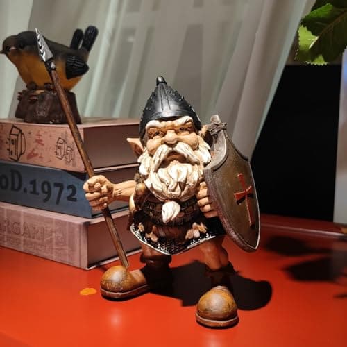 Image of HEINBOW Viking Warrior Gnome Beard Dwarf Statue Norse Mythology Figurine Decorative Garden Gnome Outdoor & Indoor Decor Funny Ornament Vintage Collectible Present