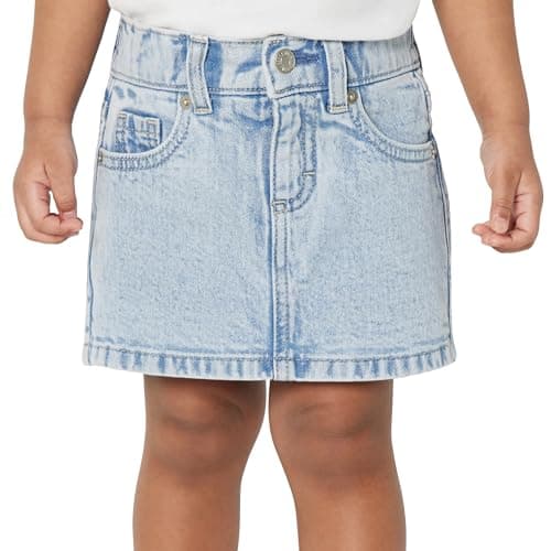 Image of Amazon Essentials Girls' Medium Stretch Regular-Fit Denim Skort, Classic Light Wash, 5 Years
