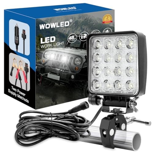 Image of WOWLED 12V Portable LED Work Light With Mounting Clamp, Two Way Power Super Bright Boat Light With cigarette & Clamp, LED Spreader Pod 48W 12V Marine Lights for Fishing T-Top Truck 4X4 SUV