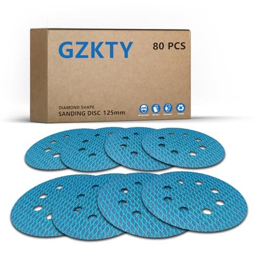 Image of GZKTY 80pcs 125mm Sanding Discs, Hook and Loop, 8-Hole, Grit 60/80/120/150/180/240/320/400, 5 Inch Sanding Pads for Random Orbital Sander