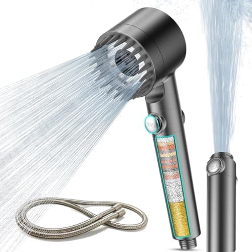 Image of MEKO Hard Water Filter Shower Head with 15 Stage Filter, 3+1 Spray Jet Modes High Pressure Shower Head and 1.5m Hose, Handheld Massage Shower Filter for Residual Chlorine Remove (Grey)