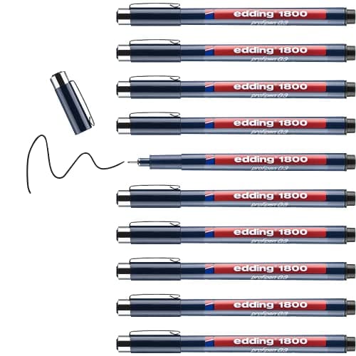 Image of edding 1800 profipen - black - 10 pens - line width 0.35 mm - fineliner pen for precise writing, sketching and technical drawing - fine, metal-encased nib - suitable for use with rulers and stencils