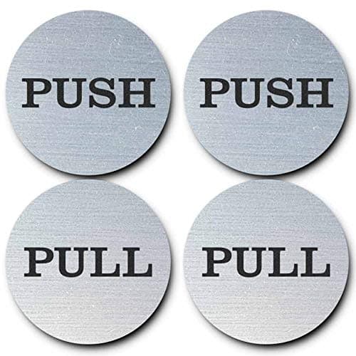 Image of Coolest 2" Round Push Pull Door Signs (Brushed Silver) - 304 Grade Stainless Steel (Pair of 2)