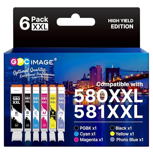 Image of GPC Image 6-Pack 580 581XXL Ink Cartridges Compatible for Canon 580 & 581 Ink Cartridges for Canon PIXMA TS6350 TS6150 TS6250 TS6300 TS705A TS8150 TR8550 TS6151 TS8250 TR8500 (PGBK/BK/C/M/Y/PB)