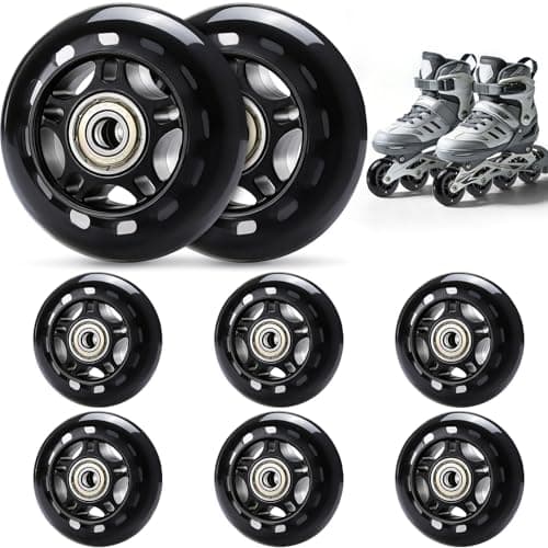 Image of TOBWOLF 8 Pack 70mm 82A Indoor Inline Skate Replacement Wheels, Indoor Skating Wheels with ABEC-7 Bearings, Luggage Wheel, Training Wheel for Scooter - Black