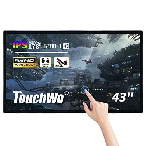 Image of TouchWo 43 inch Capacitive Multi-Touch Screen Industrial Monitor, 16:9 Display 1920 x 1080P, Built-in Speakers, USB, VGA, DVI & HD-MI Ports, Digital Signage Displays and Player for Advertising