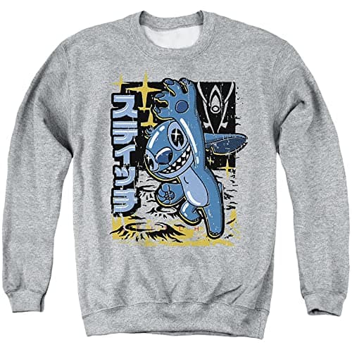 Image of Cotton Soul Disney Lilo And Stitch Space Anime Crew Sweatshirt, Grey Heather, XLG
