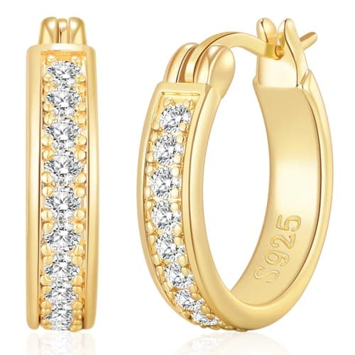 Image of BMMYE Gold Hoops Earrings for Women Hypoallergenic Sparkly Rhinestone Gold Hoop Earrings for Women 20mm Hoops