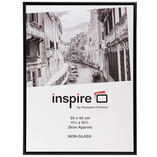 Image of Hampton Frames | Aluminium Poster Certificate Photo Frame, 30x40cm, Black, Acrylic Front | Brushed Satin Finish, Wall Hanging, Easy Access | Display Photos, Art, Certificates