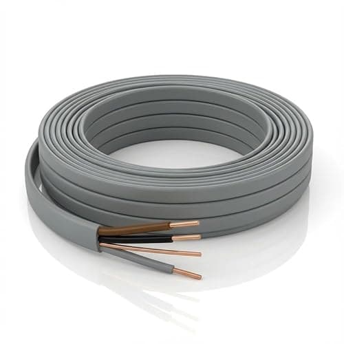 Image of LampStation 6243Y Flat Electrical Cable - 3 Core + Earth 1.5mm Grey PVC Solid Copper Wire - For Two Way Lighting & Central Heating - Durable Fixed Wiring Cable - BASEC Approved BS 6004-4 Metres