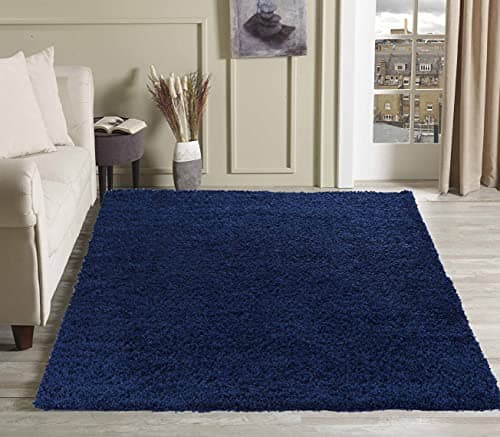 Image of Serdim Rugs Plain Living Room Shaggy Area Rugs, polypropylene, Navy, 120x170cm(4'x5'6)