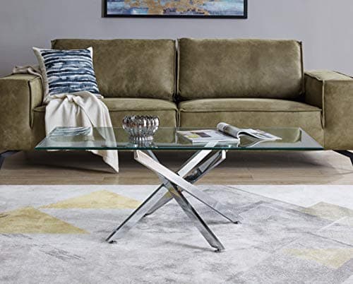 Image of Furniturebox UK Leonardo Clear Glass and Chrome Metal Modern Stylish COffee Side Hall End Console Table Living Room Sets (COffee Table + Side Table Set)