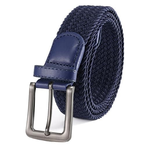 Image of BOZEVON Casual Stretch Elastic Belt - Elasticated Braided Woven Fabric Belt For Men Women Blue
